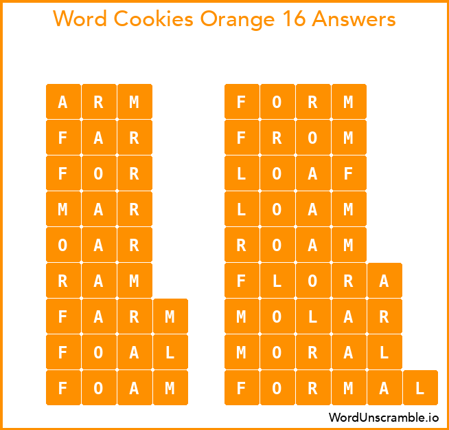 Word Cookies Orange 16 Answers