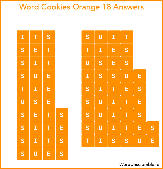 Word Cookies Orange 18 Answers