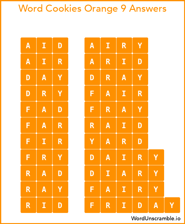 Word Cookies Orange 9 Answers