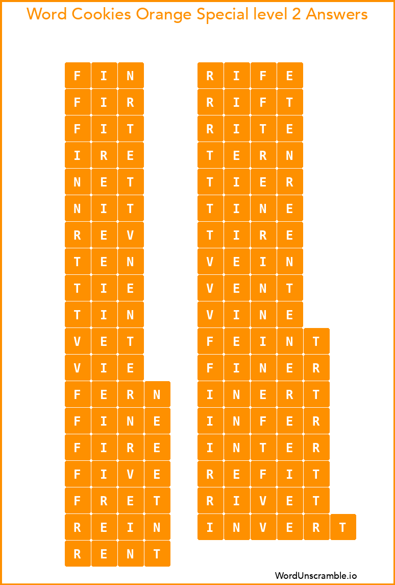 Word Cookies Orange Special level 2 Answers