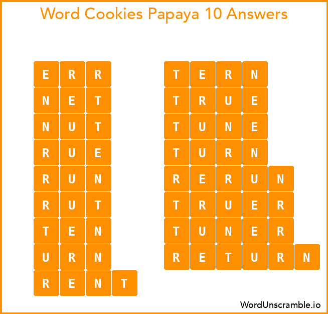 Word Cookies Papaya 10 Answers