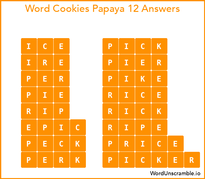 Word Cookies Papaya 12 Answers