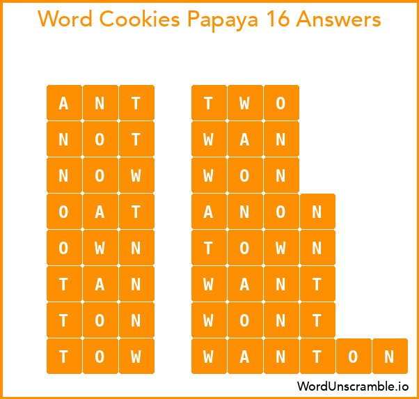 Word Cookies Papaya 16 Answers