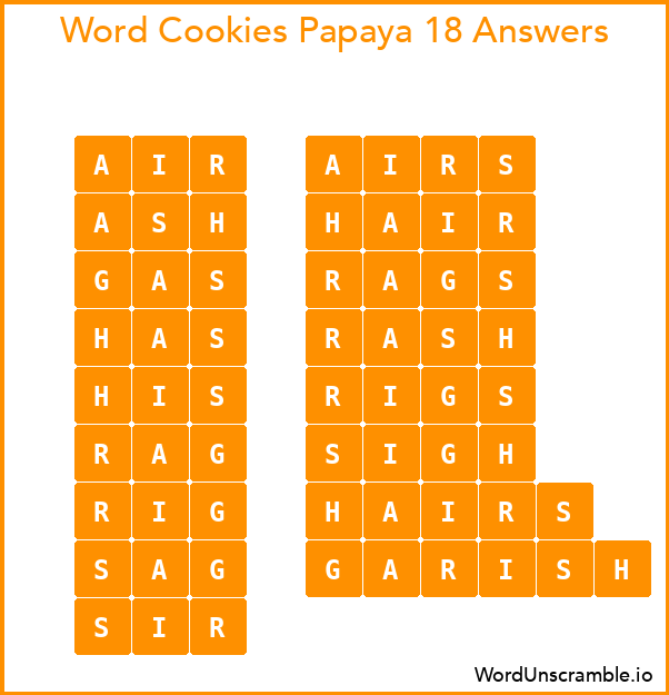 Word Cookies Papaya 18 Answers