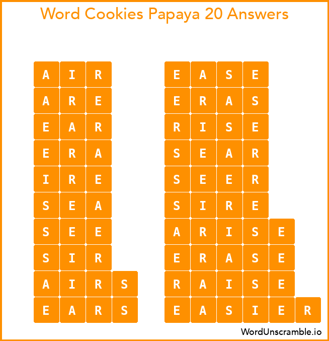 Word Cookies Papaya 20 Answers