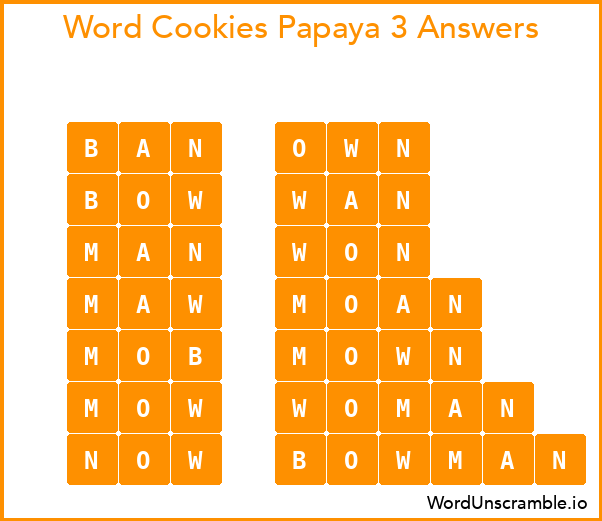 Word Cookies Papaya 3 Answers