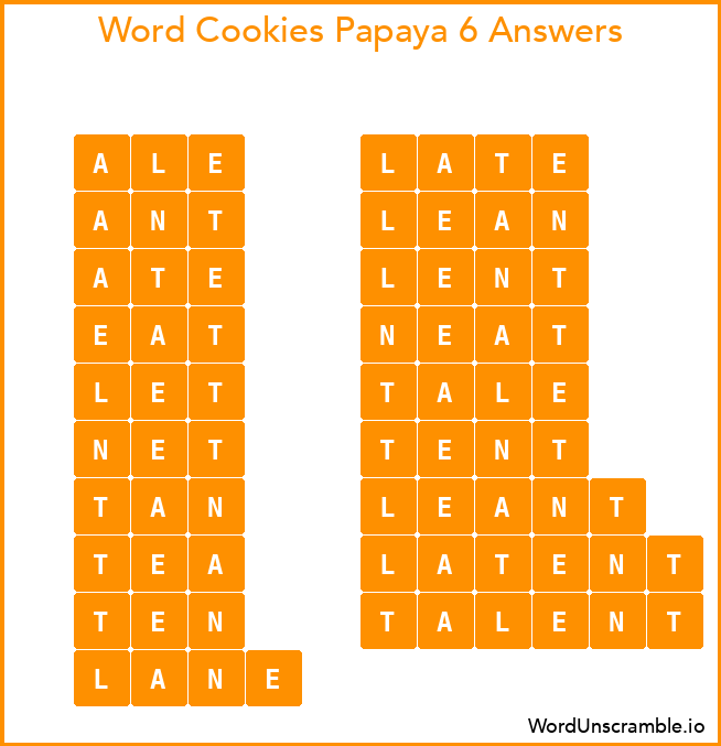 Word Cookies Papaya 6 Answers