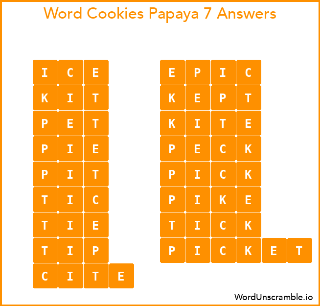 Word Cookies Papaya 7 Answers