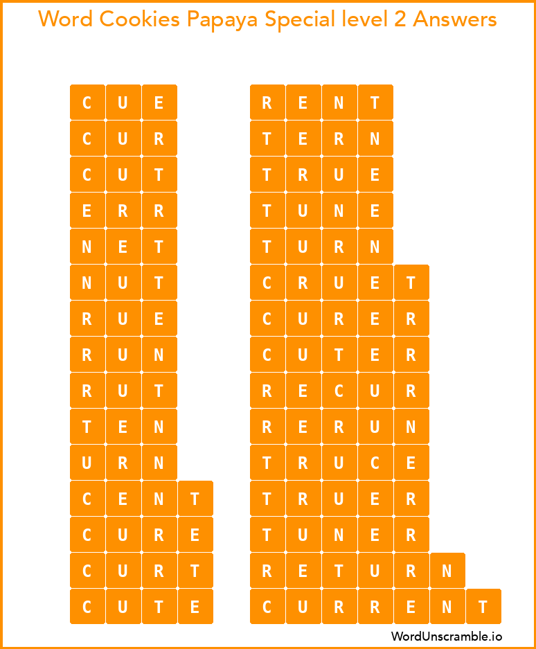 Word Cookies Papaya Special level 2 Answers