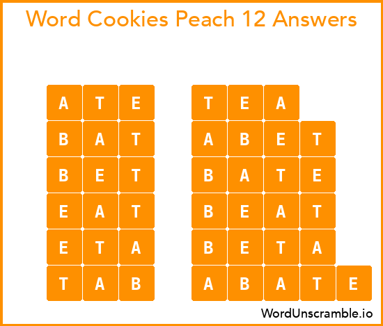 Word Cookies Peach 12 Answers
