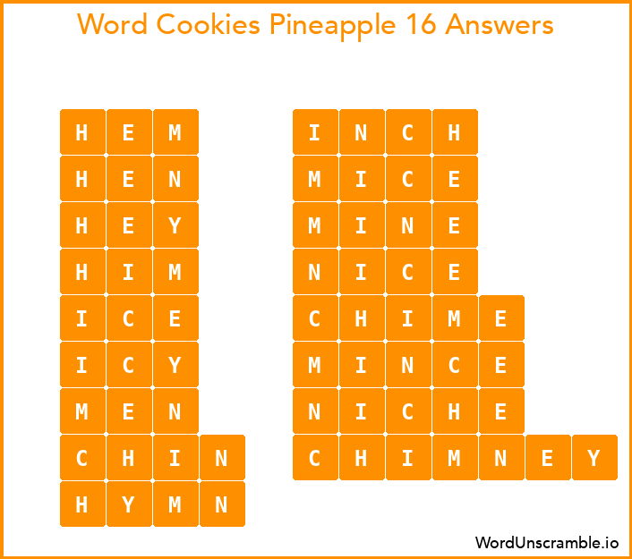 Word Cookies Pineapple 16 Answers