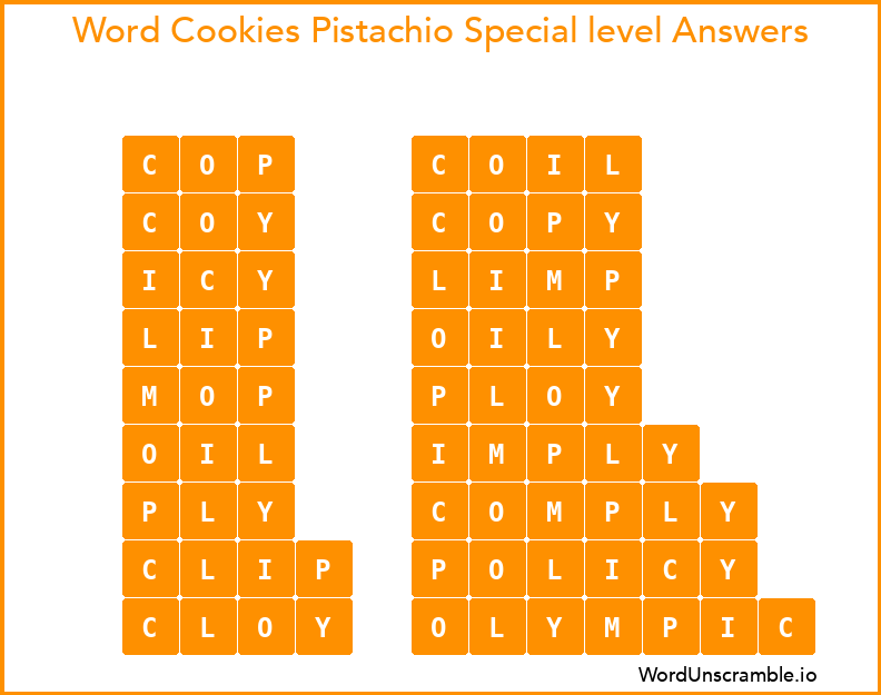 Word Cookies Pistachio Special level Answers