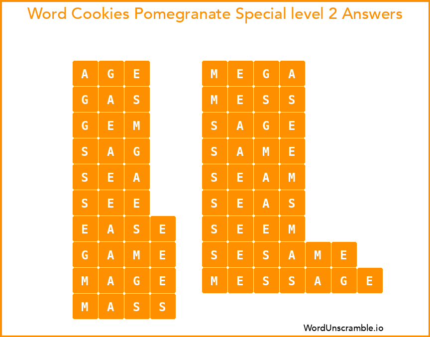 Word Cookies Pomegranate Special level 2 Answers