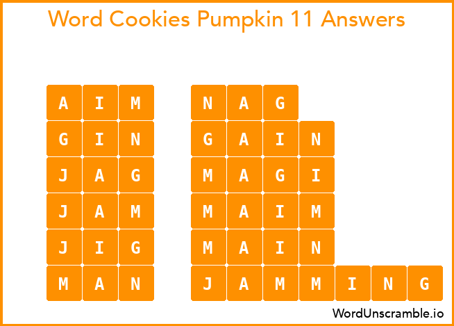 Word Cookies Pumpkin 11 Answers