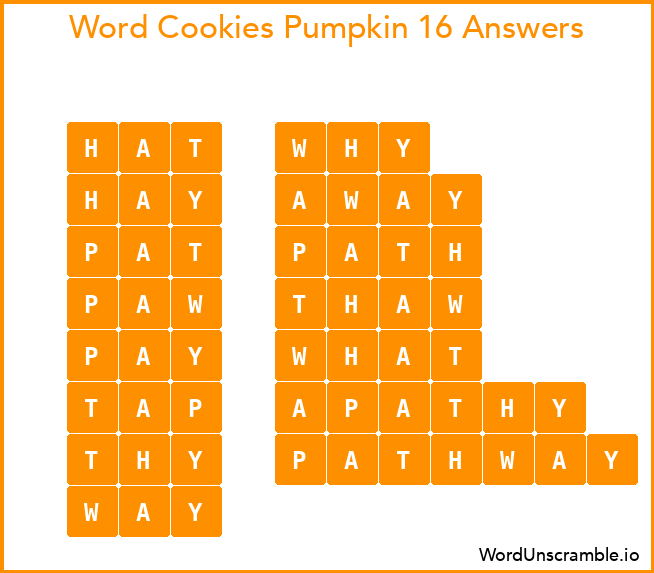 Word Cookies Pumpkin 16 Answers