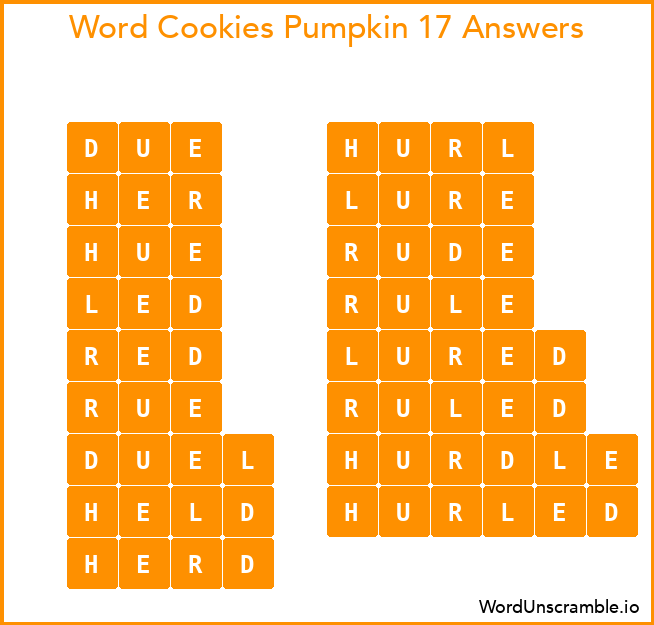 Word Cookies Pumpkin 17 Answers