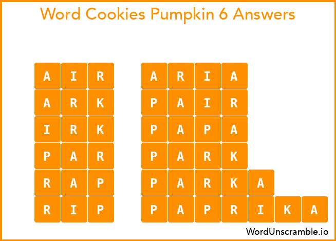 Word Cookies Pumpkin 6 Answers