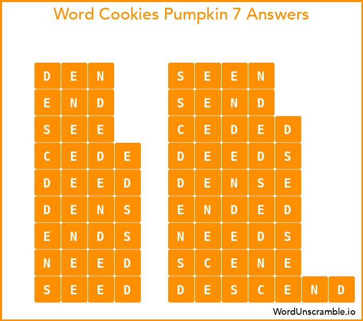 Word Cookies Pumpkin 7 Answers