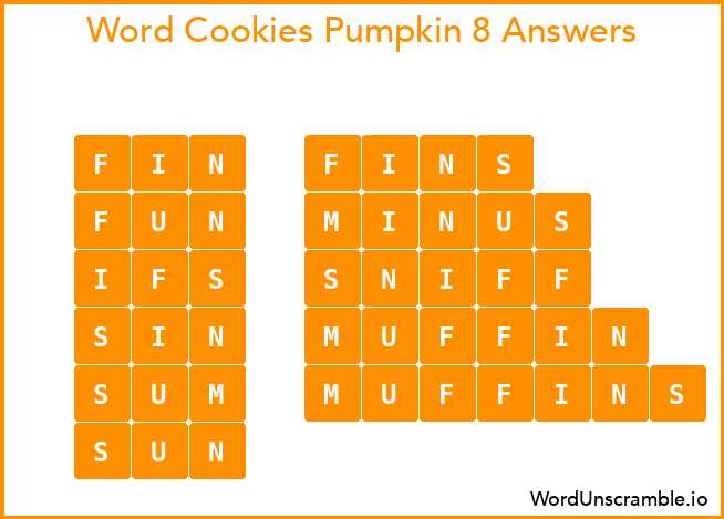 Word Cookies Pumpkin 8 Answers