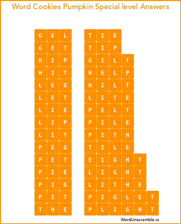 Word Cookies Pumpkin Special level Answers