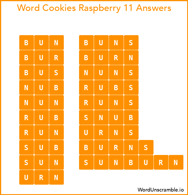 Word Cookies Raspberry 11 Answers
