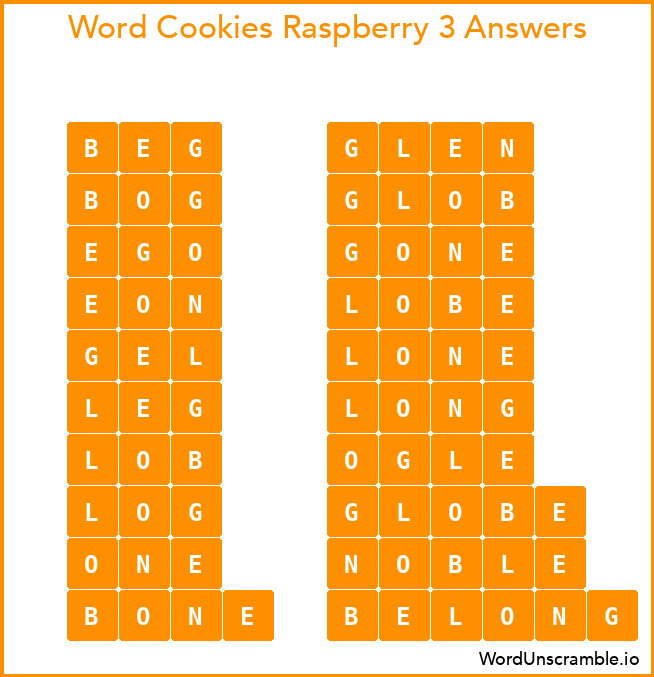 Word Cookies Raspberry 3 Answers