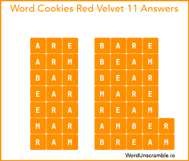 Word Cookies Red Velvet 11 Answers