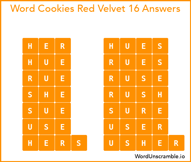 Word Cookies Red Velvet 16 Answers