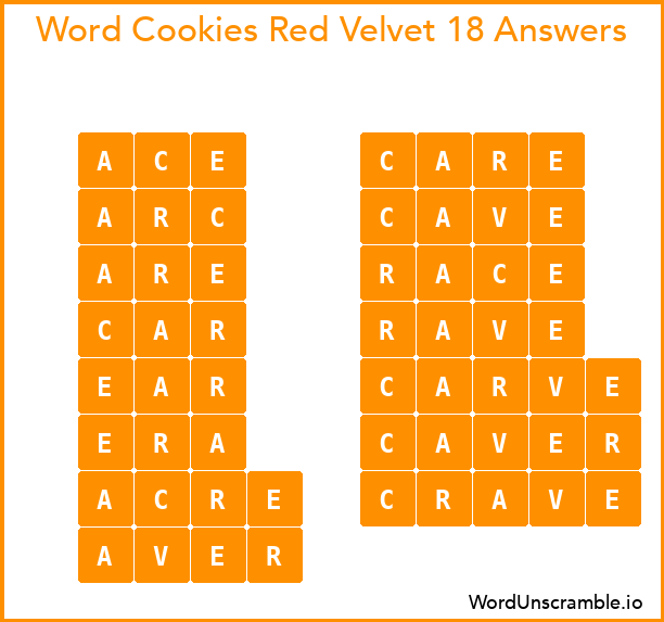 Word Cookies Red Velvet 18 Answers