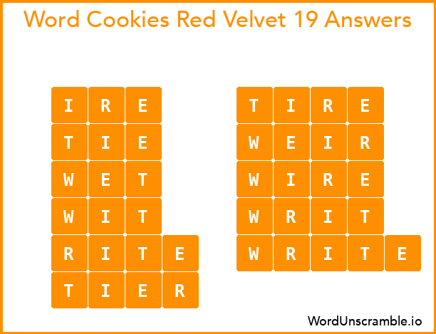 Word Cookies Red Velvet 19 Answers
