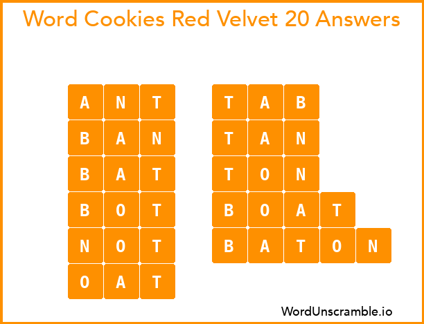 Word Cookies Red Velvet 20 Answers