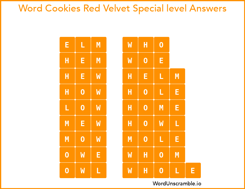 Word Cookies Red Velvet Special level Answers