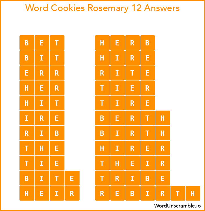 Word Cookies Rosemary 12 Answers
