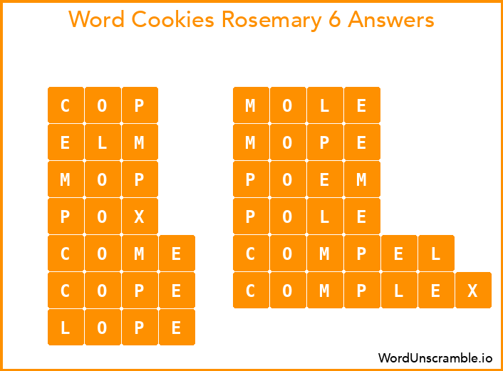 Word Cookies Rosemary 6 Answers
