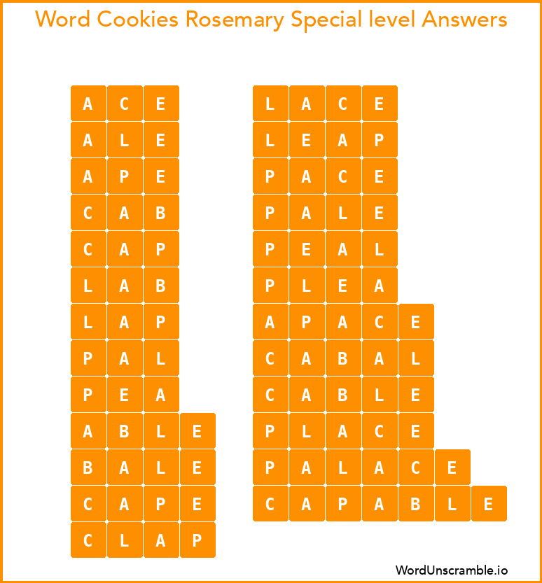 Word Cookies Rosemary Special level Answers