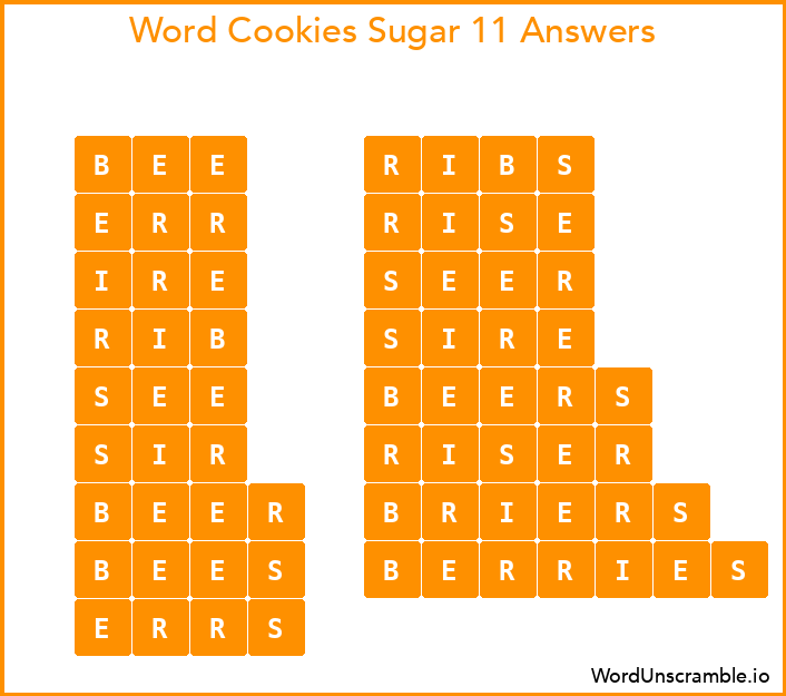 Word Cookies Sugar 11 Answers