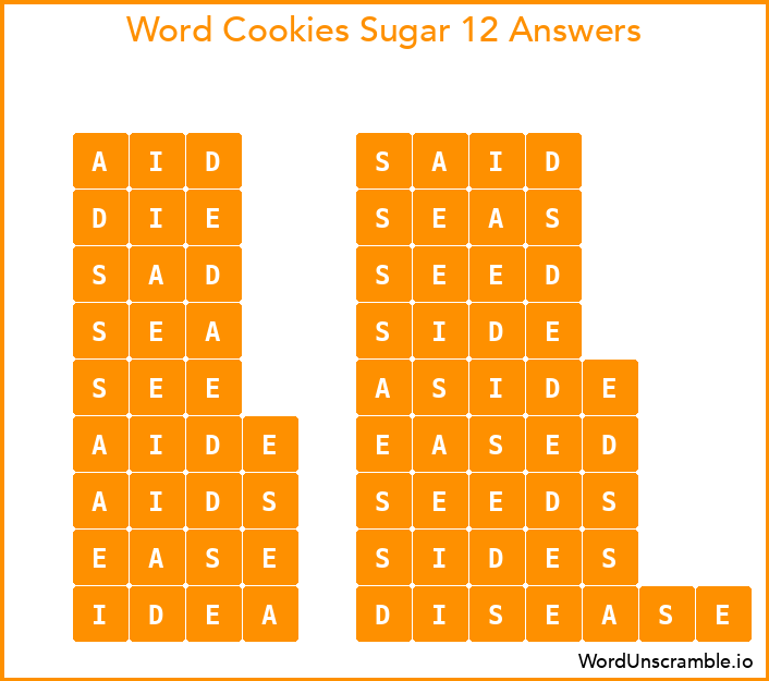 Word Cookies Sugar 12 Answers