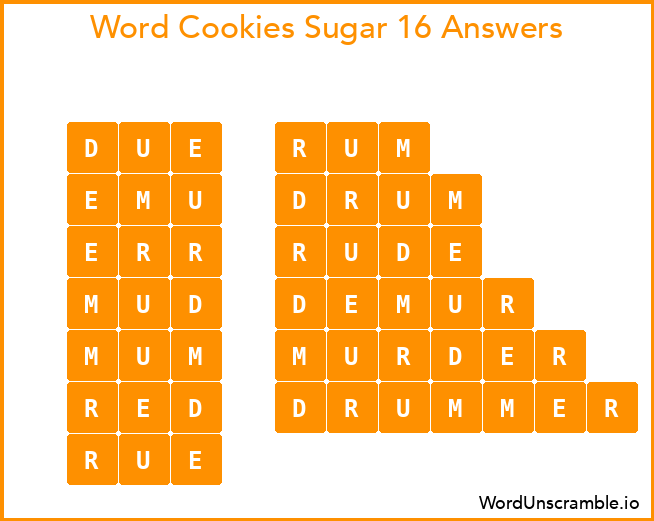 Word Cookies Sugar 16 Answers