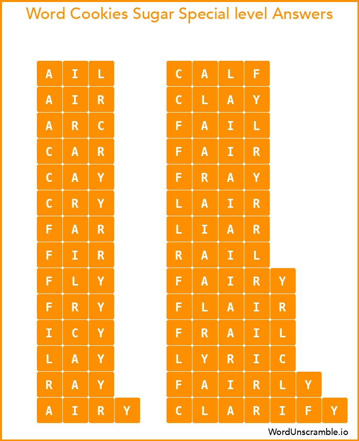 Word Cookies Sugar Special level Answers