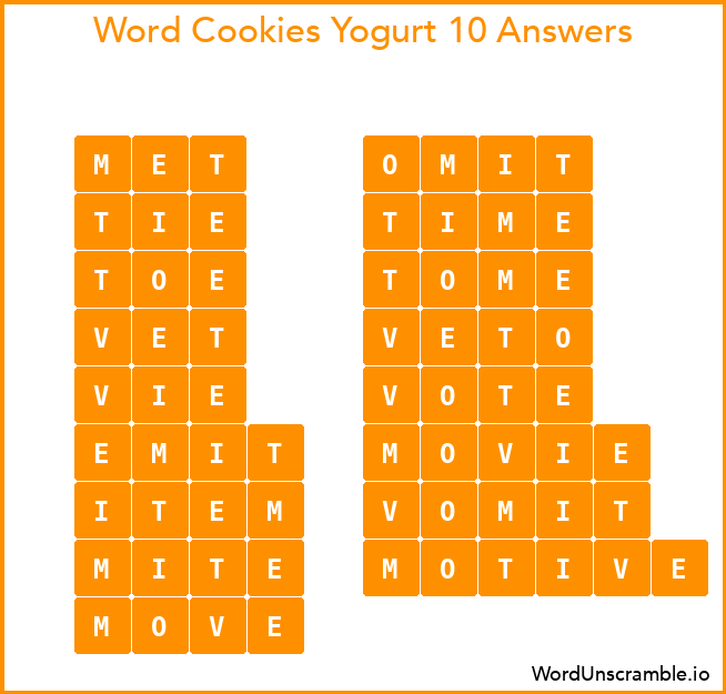 Word Cookies Yogurt 10 Answers