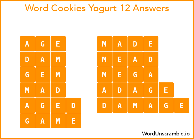 Word Cookies Yogurt 12 Answers