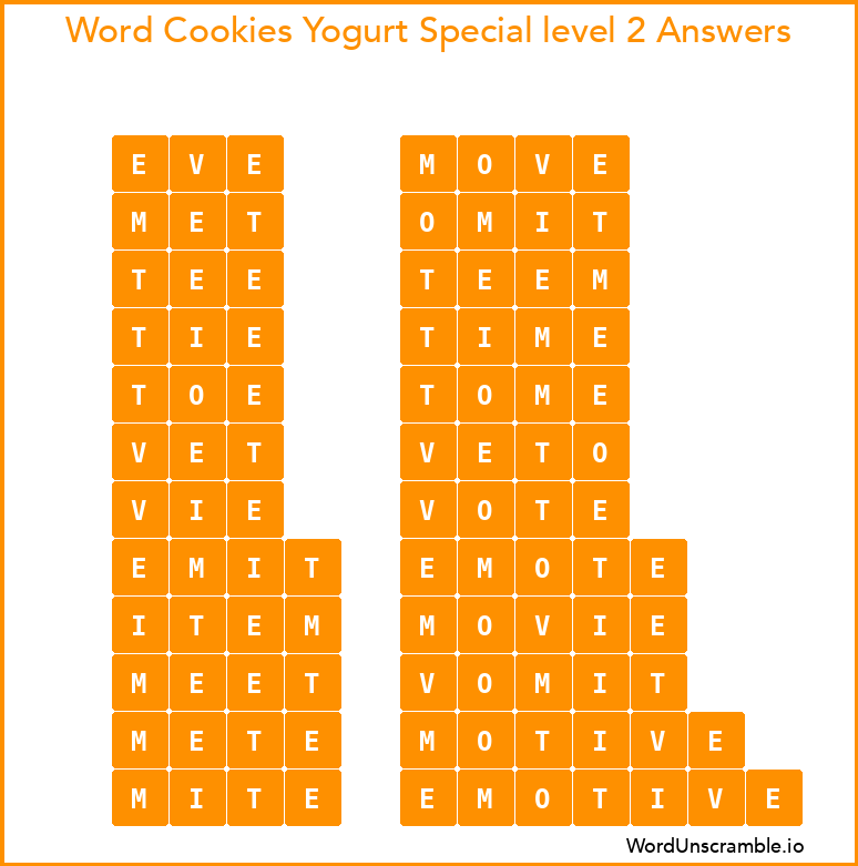 Word Cookies Yogurt Special level 2 Answers