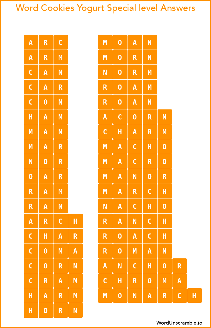 Word Cookies Yogurt Special level Answers