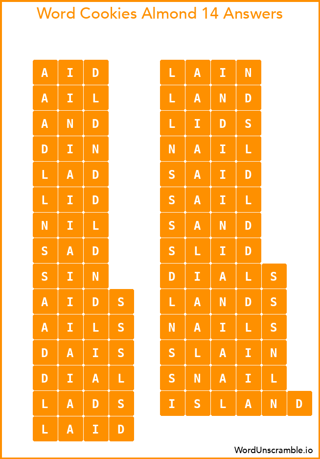 Word Cookies Almond 14 Answers
