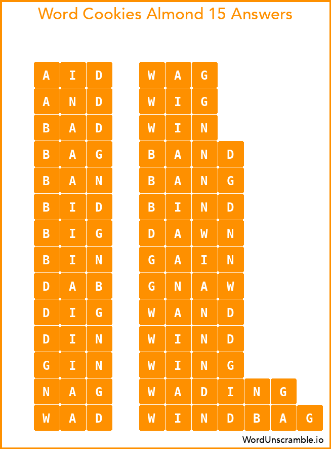 Word Cookies Almond 15 Answers
