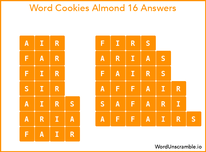 Word Cookies Almond 16 Answers