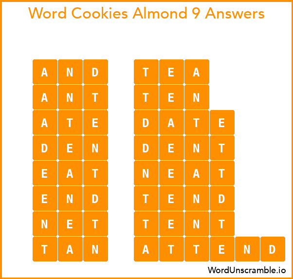 Word Cookies Almond 9 Answers