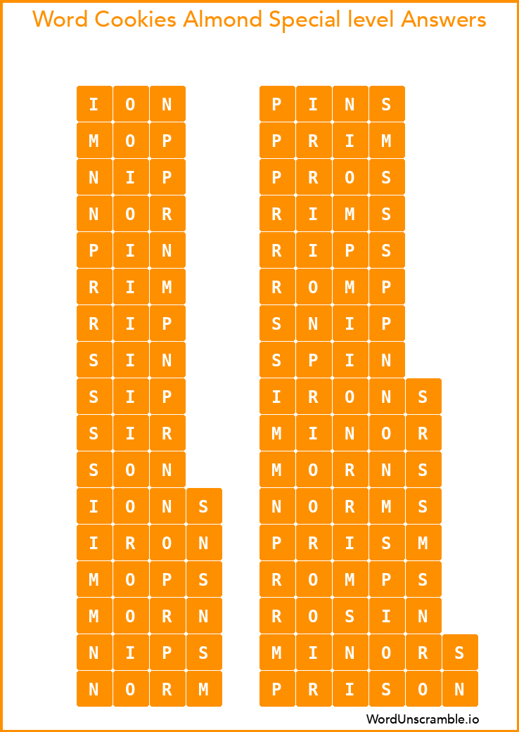 Word Cookies Almond Special level Answers