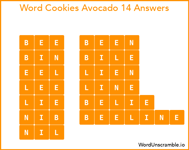 Word Cookies Avocado 14 Answers