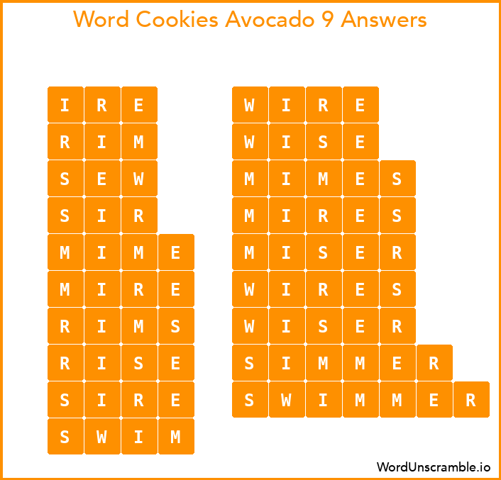 Word Cookies Avocado 9 Answers